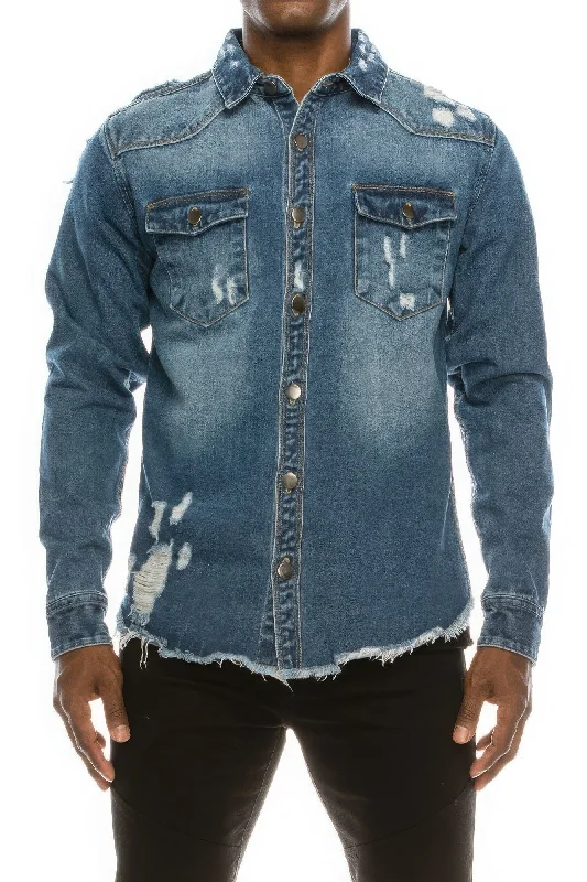 Lowest Price Men's Ripped Denim Overshirt