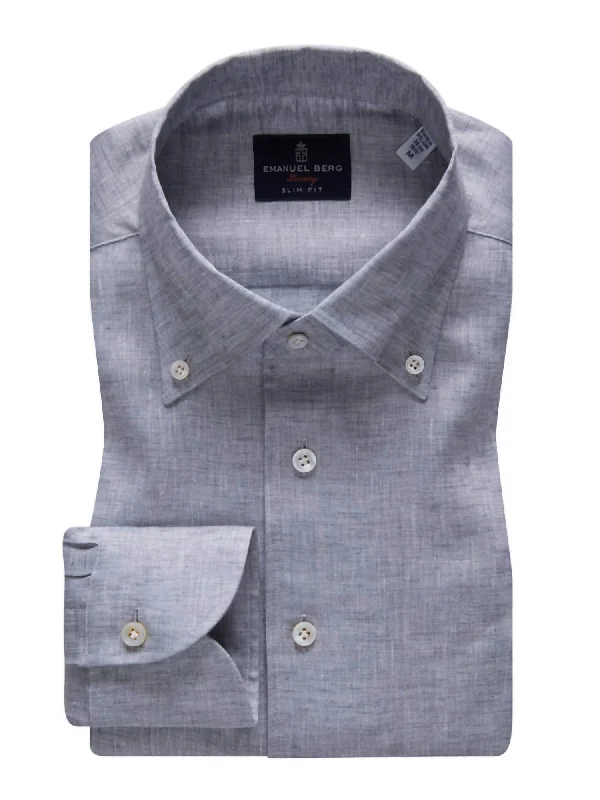 Fantastic Offers Mf Extra Fine Linen Luxury Men's Dress Shirt In Med Grey