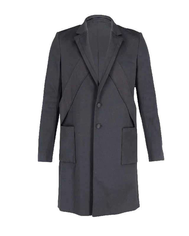Closeout Balenciaga Single-Breasted Long Coat in Black Cotton