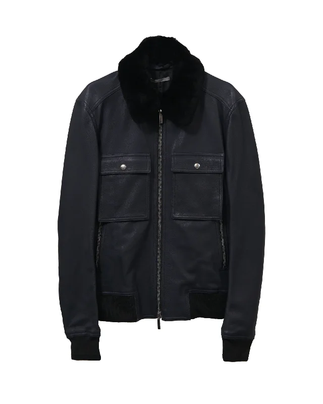 Best Bargains Dior Zipped Jacket in Deep Blue Leather
