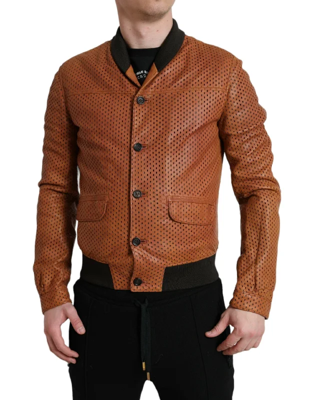 Last Chance Dolce & Gabbana Elegant Leather Perforated Bomber Men's Jacket