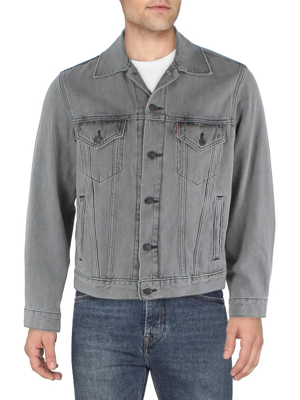 Crazy Savings Mens Collared Heathered Denim Jacket