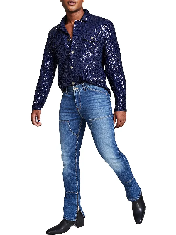 Year-End Clearance Mens Sequined Long Sleeve Trucker Jacket