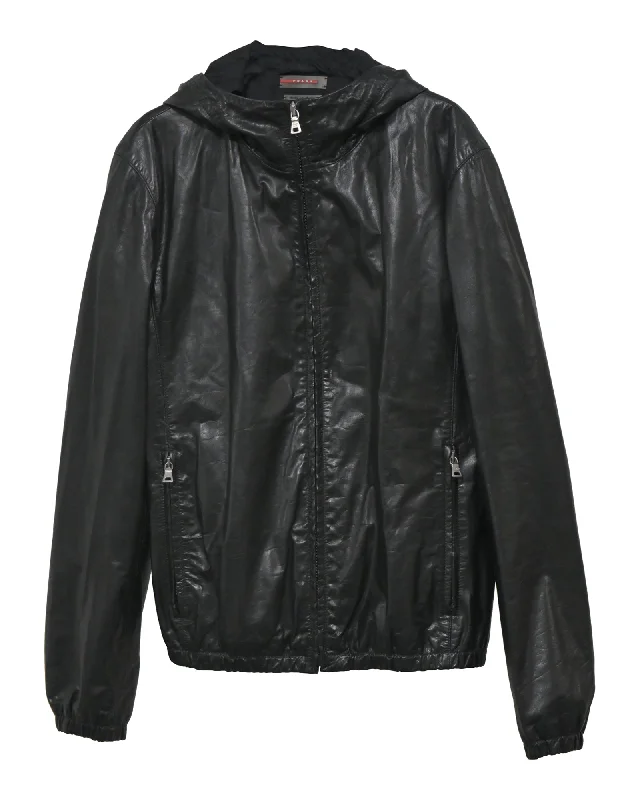 Price Drop Prada Hooded Jacket in Black Leather