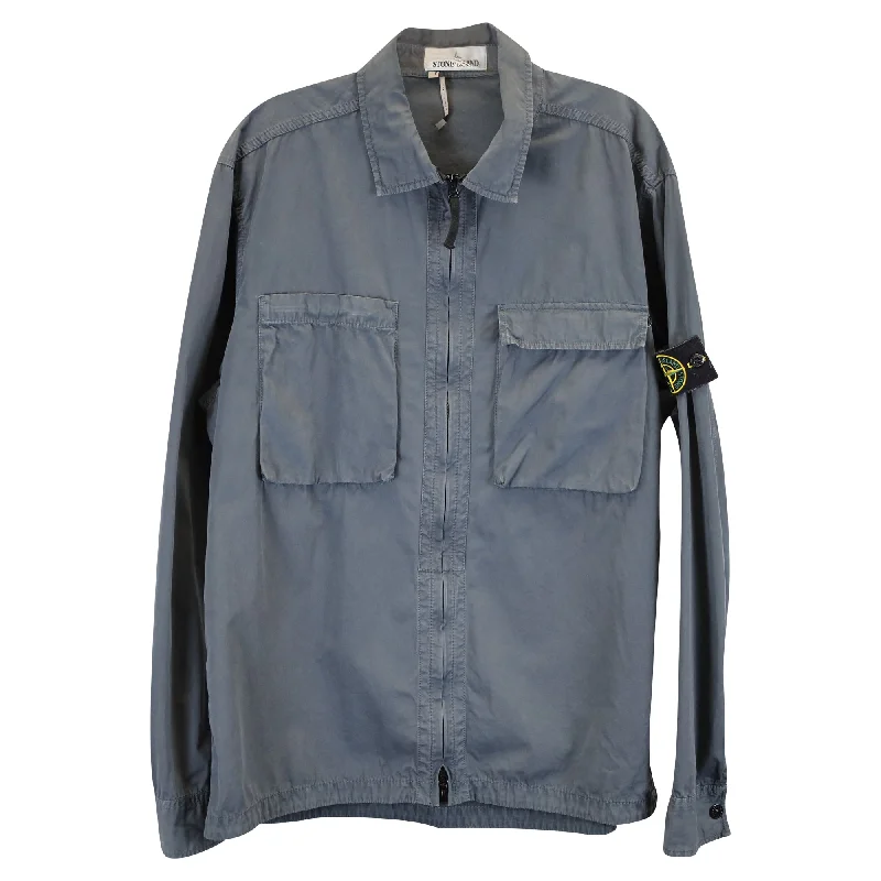Bonus Savings Stone Island 11710 'Old' Treatment Zip Up Overshirt in Blue Cotton