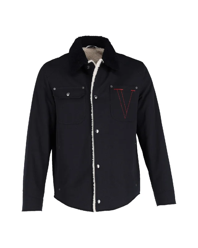 Amazing Deals Valentino Garavani Shearling-Collar Jacket in Black Wool