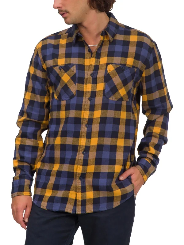 Mens Flannel Plaid Button-Down Shirt