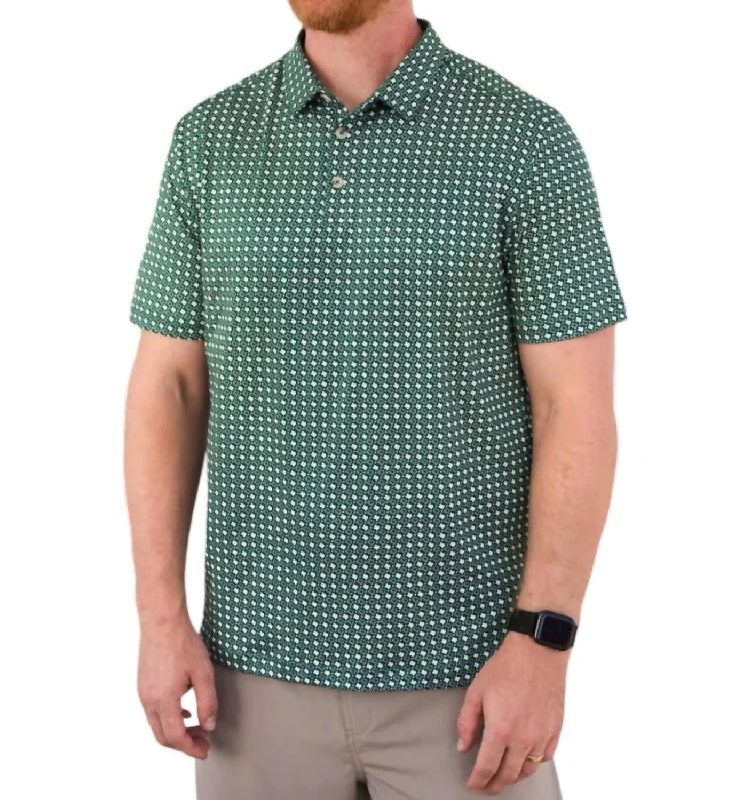 Performance Polo Shirt In Texas Green And White