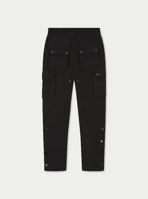 TECHNICAL STRETCH POPPER DETAIL CARGO PANTS - BLACK