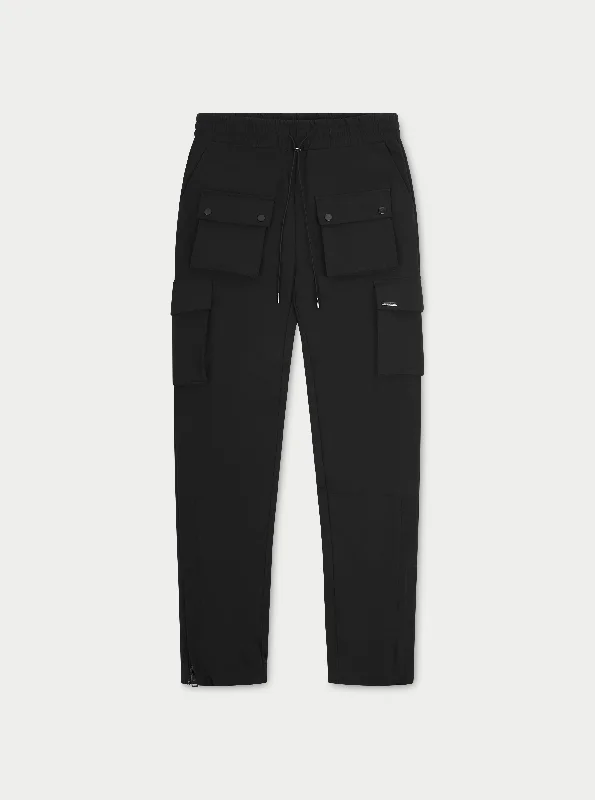 TECHNICAL STRETCH ZIP CARGO PANTS - BLACK